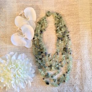 Multi strands Prehnite and Pearl necklace
